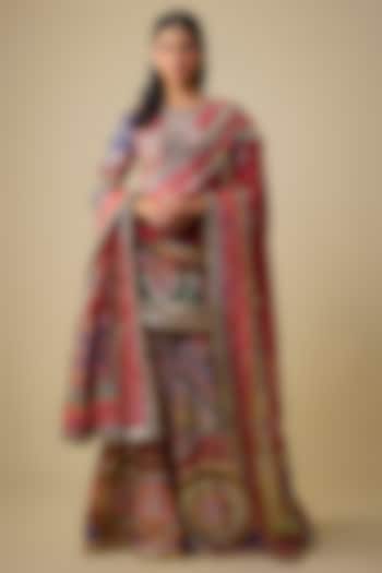 Red Silk Sequins Embroidered Gharara Set by Mayyur Girotra at Pernia's Pop Up Shop
