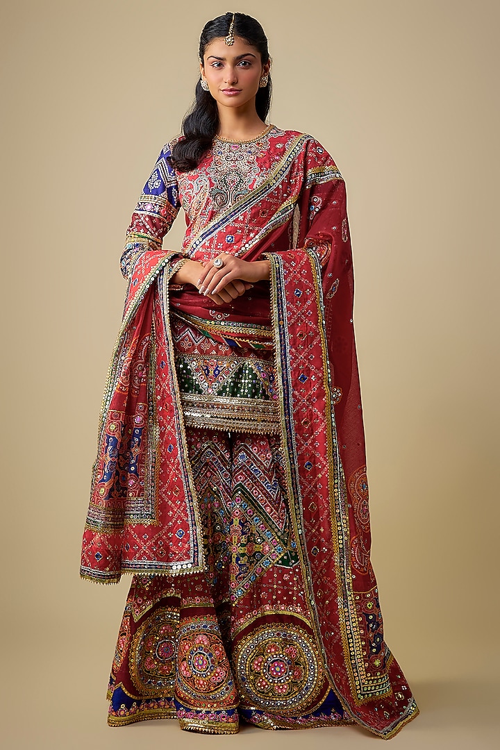 Red Silk Sequins Embroidered Gharara Set by Mayyur Girotra at Pernia's Pop Up Shop