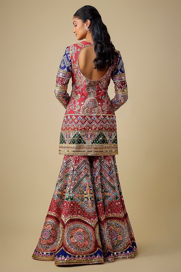 Red Silk Sequins Embroidered Gharara Set by Mayyur Girotra at Pernia's Pop Up Shop
