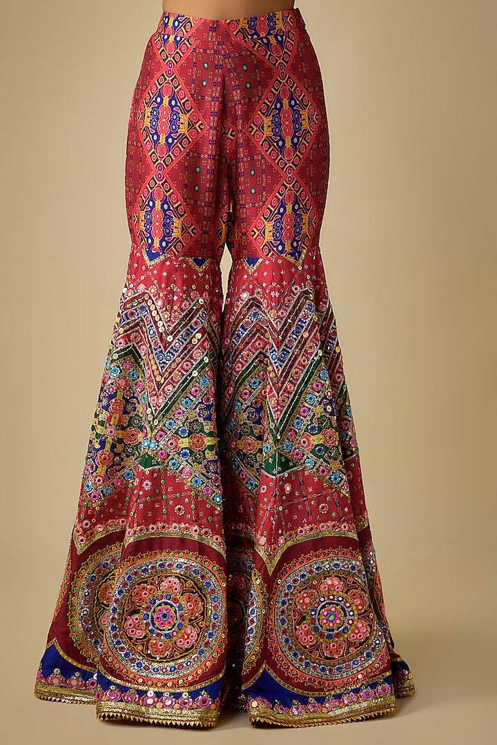 Red Silk Sequins Embroidered Gharara Set by Mayyur Girotra at Pernia's Pop Up Shop