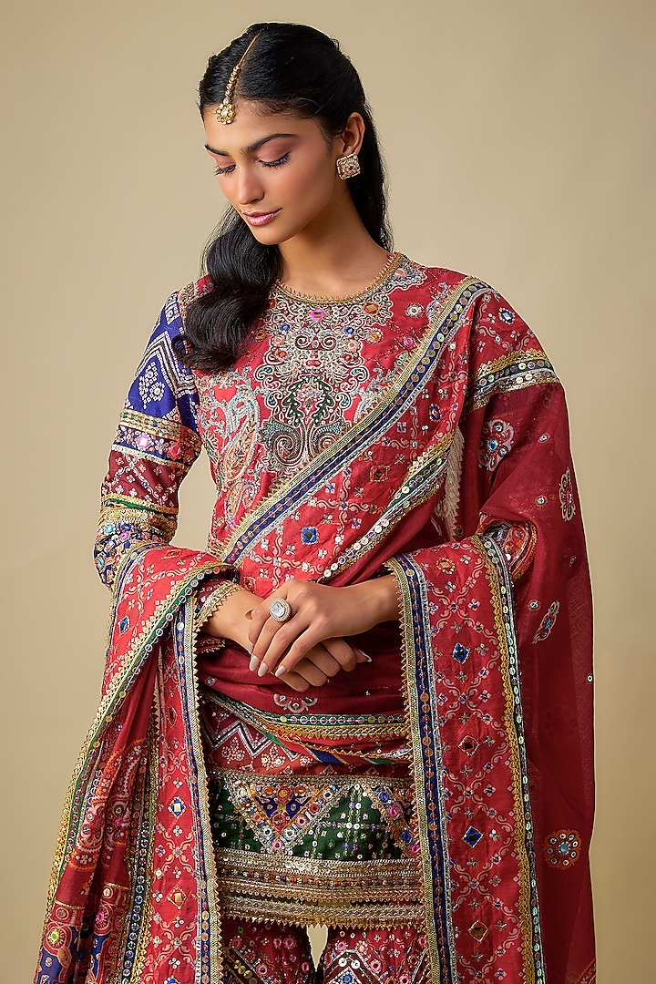 Red Silk Sequins Embroidered Gharara Set by Mayyur Girotra at Pernia's Pop Up Shop