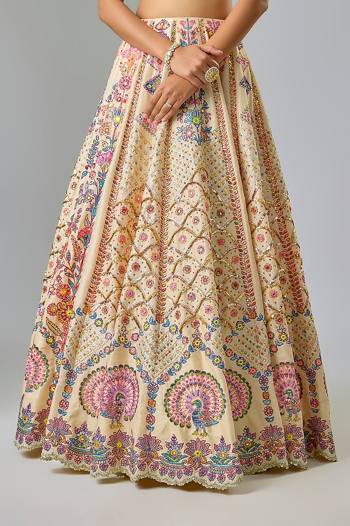 Ivory Silk Resham Embroidered Bridal Lehenga Set by Mayyur girotra at Pernia's Pop Up Shop
