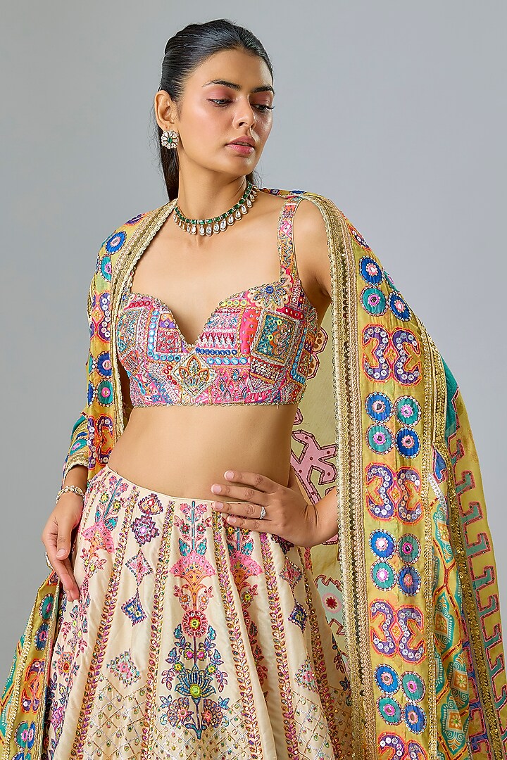 Ivory Silk Resham Embroidered Bridal Lehenga Set by Mayyur girotra at Pernia's Pop Up Shop