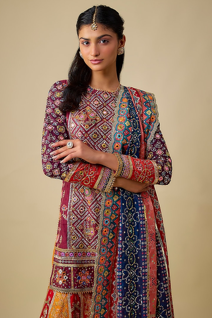 Multi-Colored Chanderi Sequins Embroidered Gharara Set by Mayyur Girotra at Pernia's Pop Up Shop