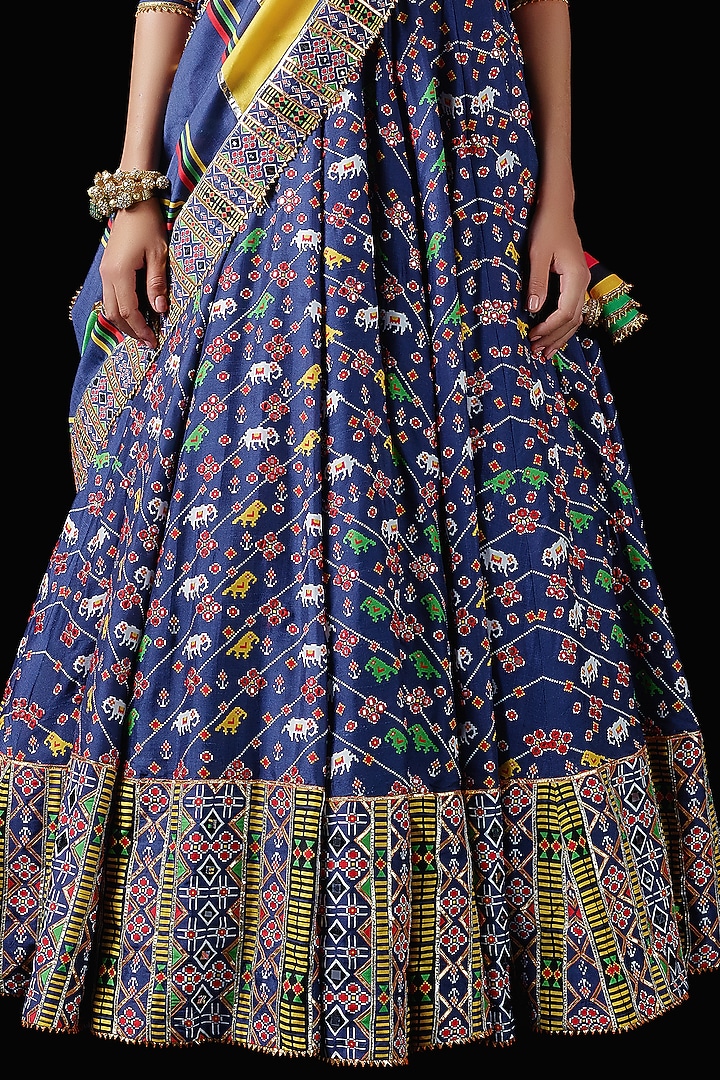 Blue Mysore Silk Printed & Embroidered Bridal Lehenga Set by Mayyur girotra at Pernia's Pop Up Shop