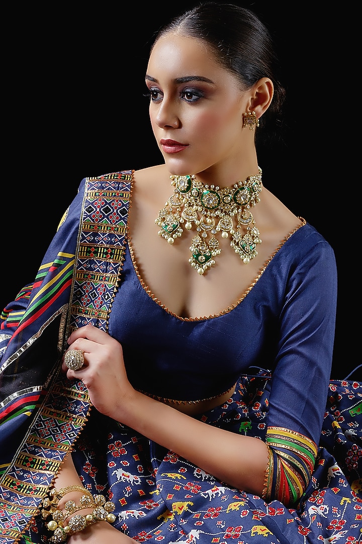 Blue Mysore Silk Printed & Embroidered Bridal Lehenga Set by Mayyur girotra at Pernia's Pop Up Shop
