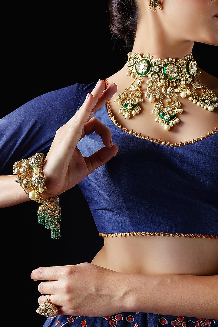 Blue Mysore Silk Printed & Embroidered Bridal Lehenga Set by Mayyur girotra at Pernia's Pop Up Shop