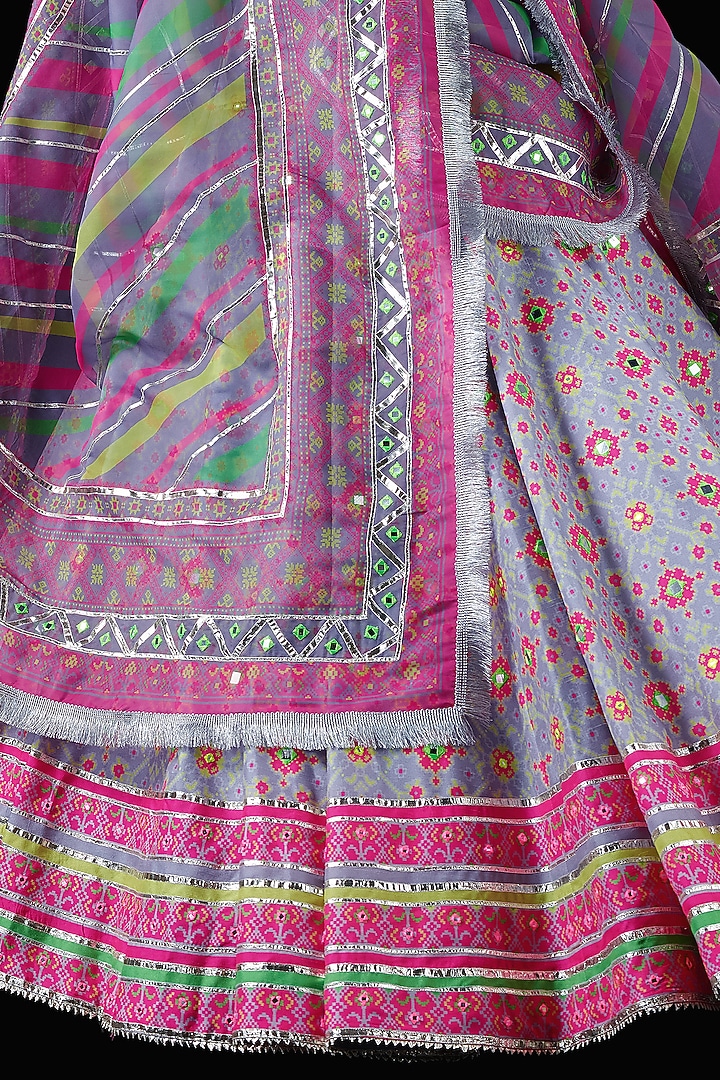 Grey & Pink Mysore Silk Printed Bridal Lehenga Set by Mayyur girotra at Pernia's Pop Up Shop