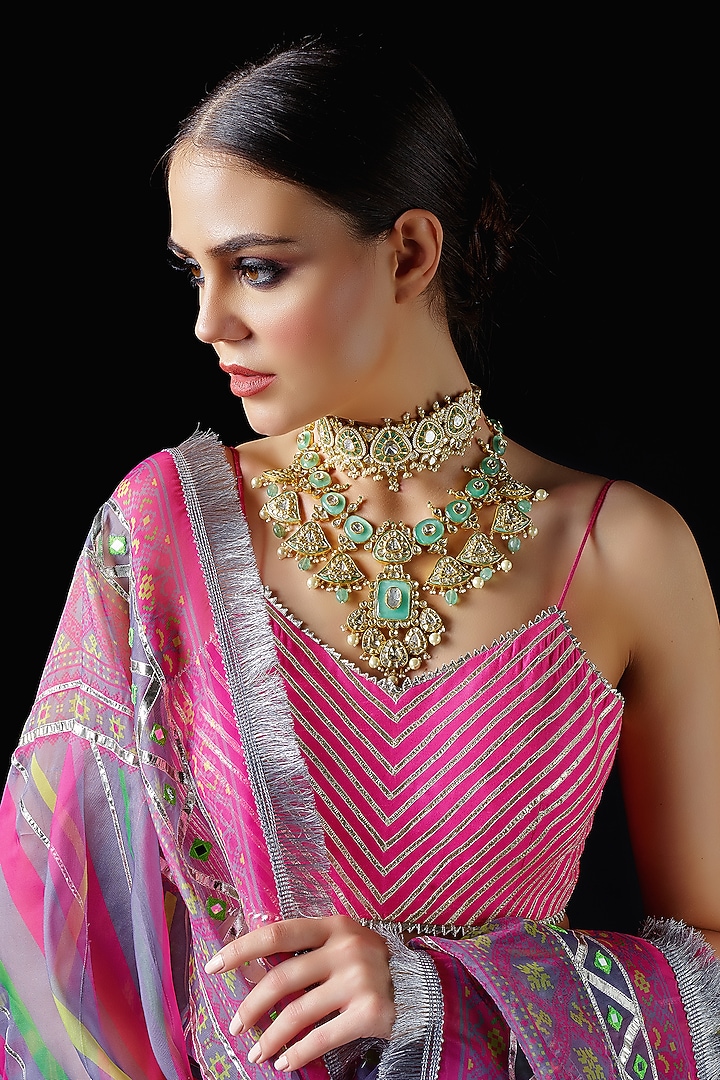 Grey & Pink Mysore Silk Printed Bridal Lehenga Set by Mayyur girotra at Pernia's Pop Up Shop