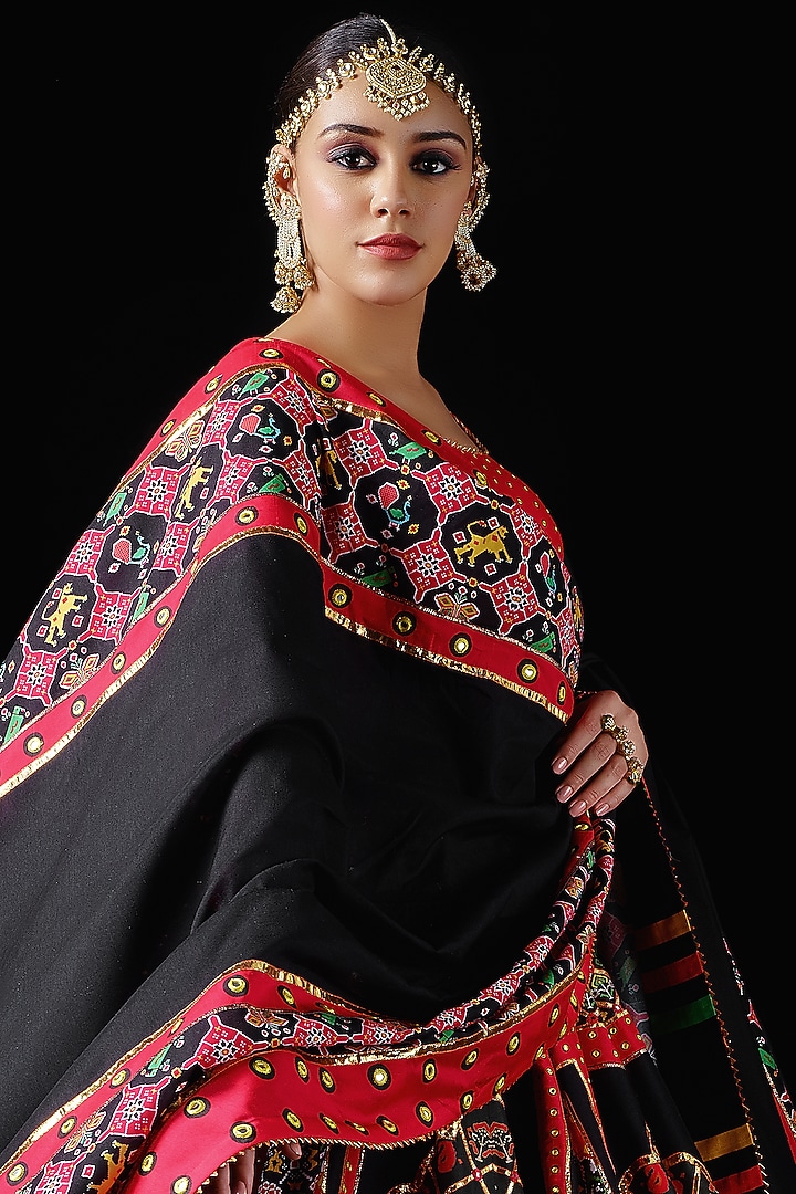 Black Mysore Silk Printed & Embroidered Bridal Lehenga Set by Mayyur girotra at Pernia's Pop Up Shop