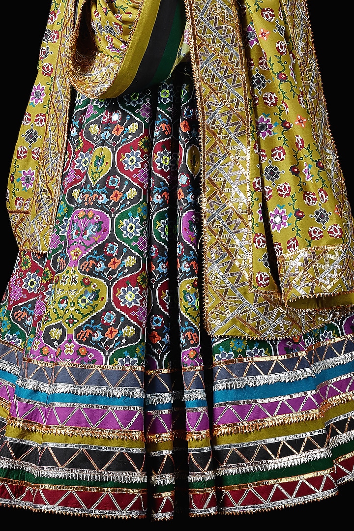 Multi-Colored Mysore Silk Printed & Embroidered Bridal Lehenga Set by Mayyur girotra at Pernia's Pop Up Shop