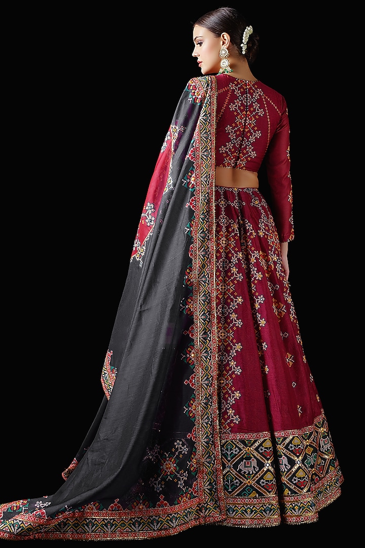 Hot Pink Mysore Silk Printed & Embroidered Bridal Lehenga Set by Mayyur girotra at Pernia's Pop Up Shop