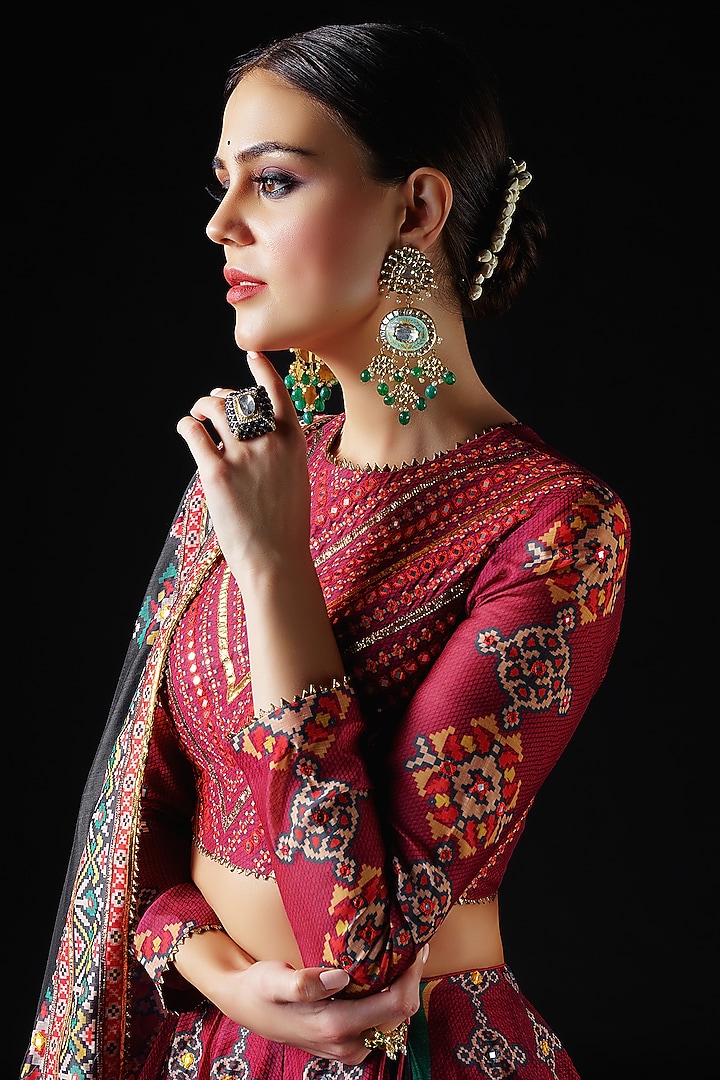 Hot Pink Mysore Silk Printed & Embroidered Bridal Lehenga Set by Mayyur girotra at Pernia's Pop Up Shop
