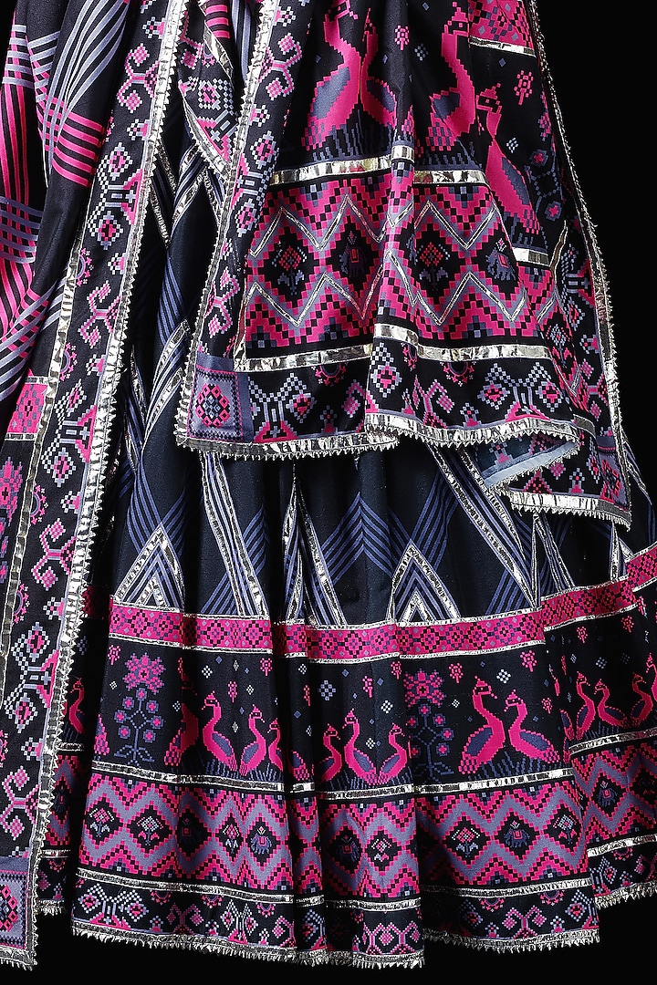 Multi-Colored Mysore Silk Printed & Embroidered Wedding Lehenga Set by Mayyur girotra at Pernia's Pop Up Shop