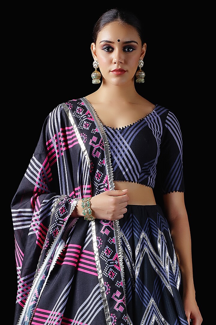 Multi-Colored Mysore Silk Printed & Embroidered Wedding Lehenga Set by Mayyur girotra at Pernia's Pop Up Shop