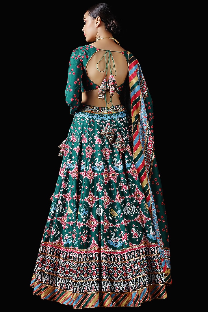 Green Mysore Silk Printed & Embroidered Bridal Lehenga Set by Mayyur girotra at Pernia's Pop Up Shop