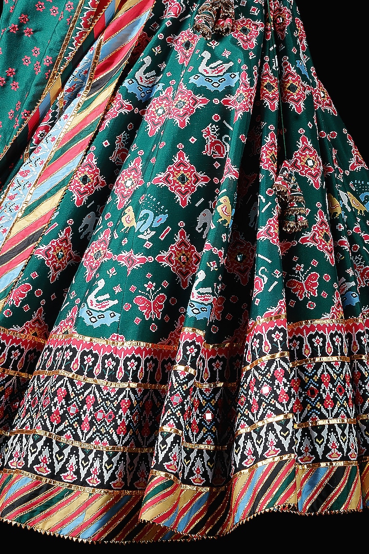 Green Mysore Silk Printed & Embroidered Bridal Lehenga Set by Mayyur girotra at Pernia's Pop Up Shop