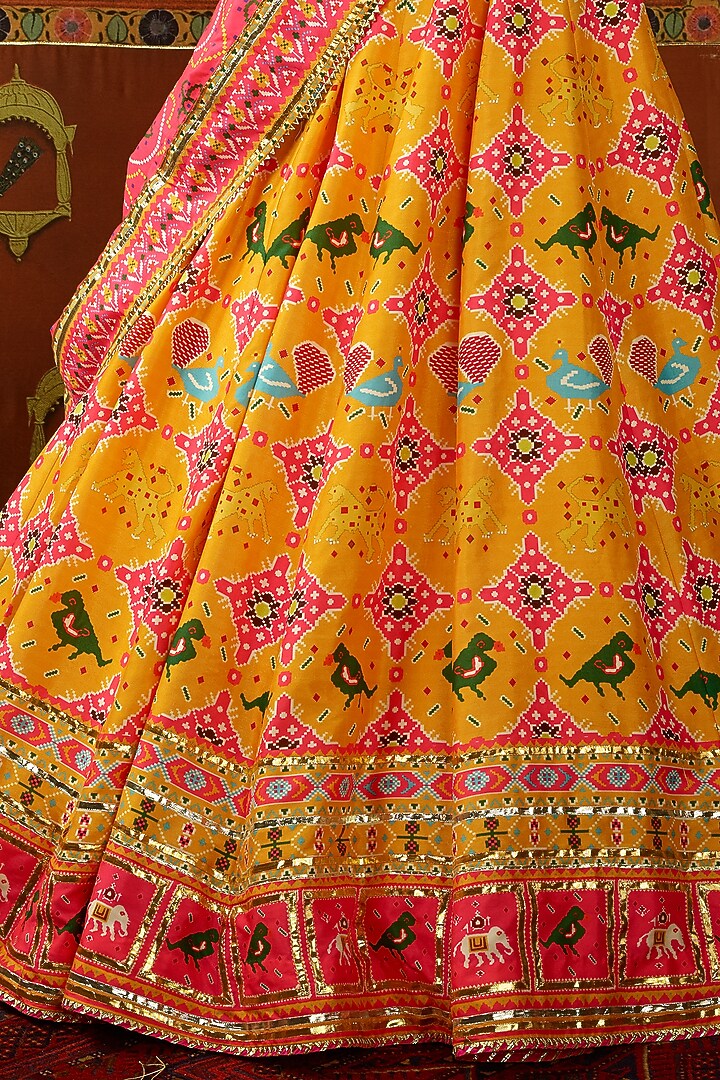 Yellow Mysore Silk Printed & Embroidered Wedding Lehenga Set by Mayyur girotra at Pernia's Pop Up Shop