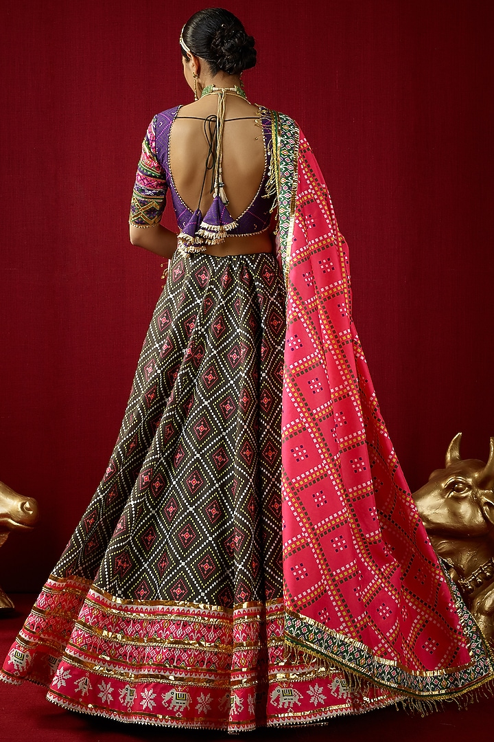 Green Mysore Silk Printed & Embroidered Bridal Lehenga Set by Mayyur girotra at Pernia's Pop Up Shop