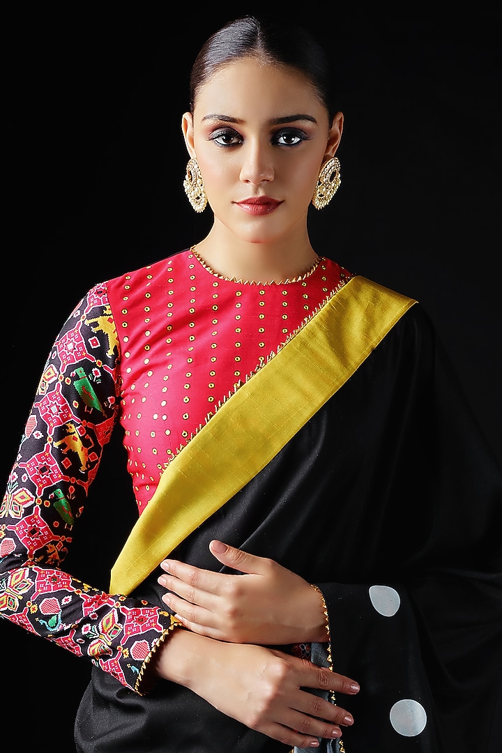 Black Mysore Silk Printed Wedding Saree Set by Mayyur girotra at Pernia's Pop Up Shop