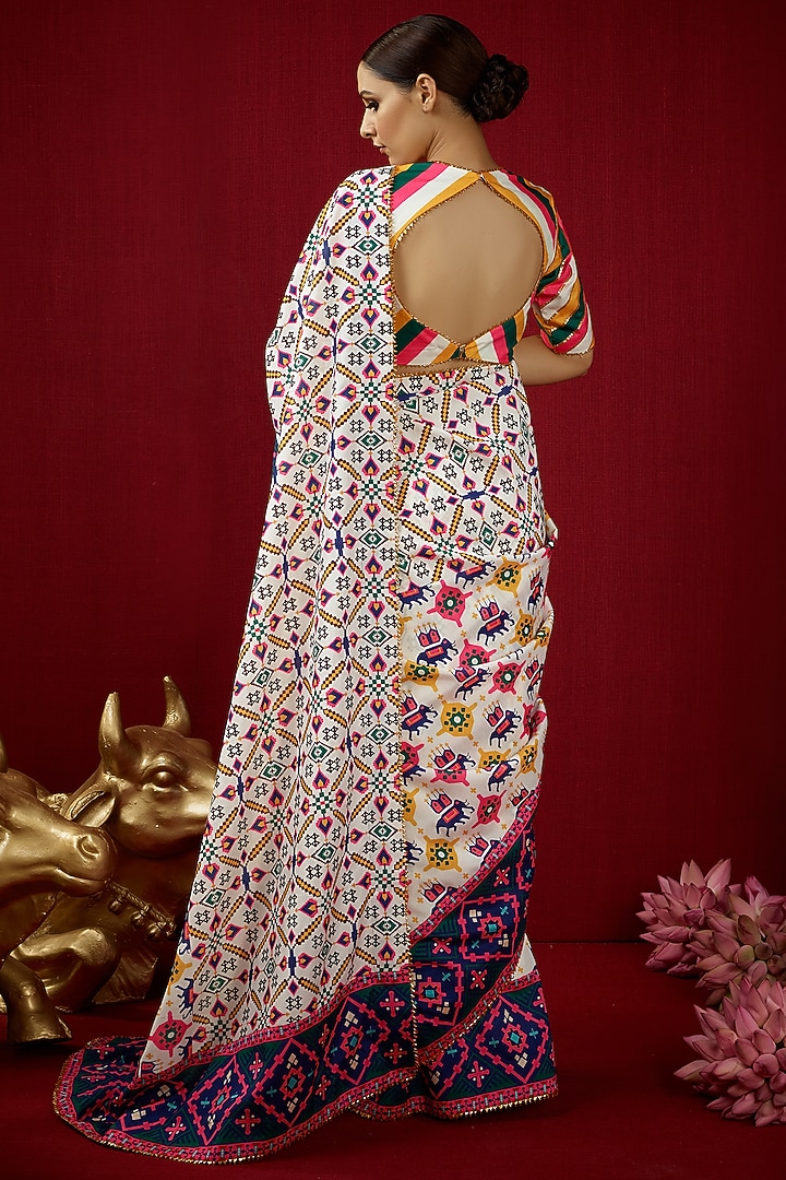 Ivory Mysore Silk Printed & Embroidered Wedding Saree Set by Mayyur girotra at Pernia's Pop Up Shop