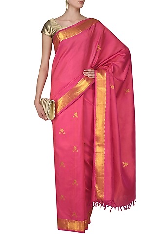 Rani Pink Cute Bunny Motifs Kanchipuram by Madhurya