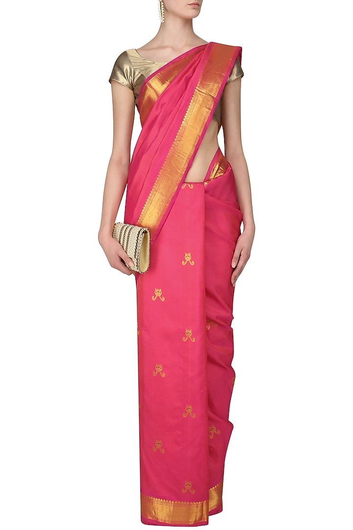 Rani pink cute bunny motifs kanchipuram available only at Pernia's Pop Up Shop.