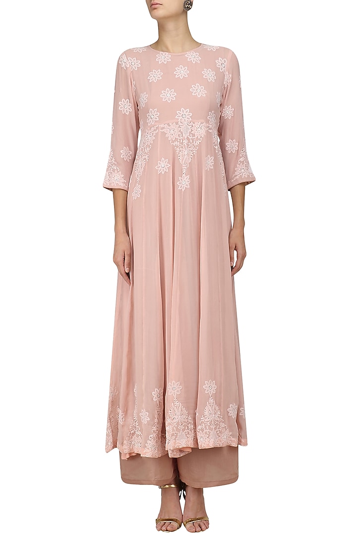 Rose pink chikankari kurta and palazzo pants set available only at Pernia's Pop Up Shop.