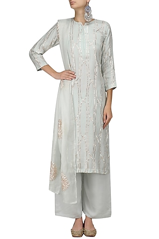 Light Blue Shama Design Kurta and Palazzo Pants Set by Myra by Anju Narain