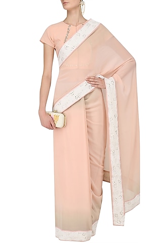 Peach Shaded Saree and Blouse Set by Myra by Anju Narain