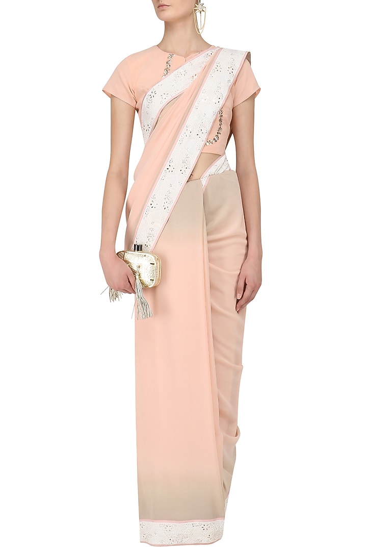 Peach shaded saree and blouse set available only at Pernia's Pop Up Shop.