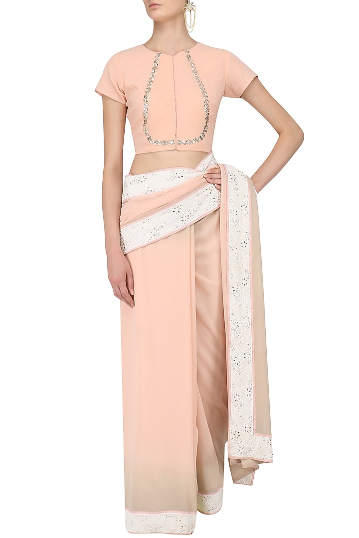 Peach shaded saree and blouse set available only at Pernia's Pop Up Shop.