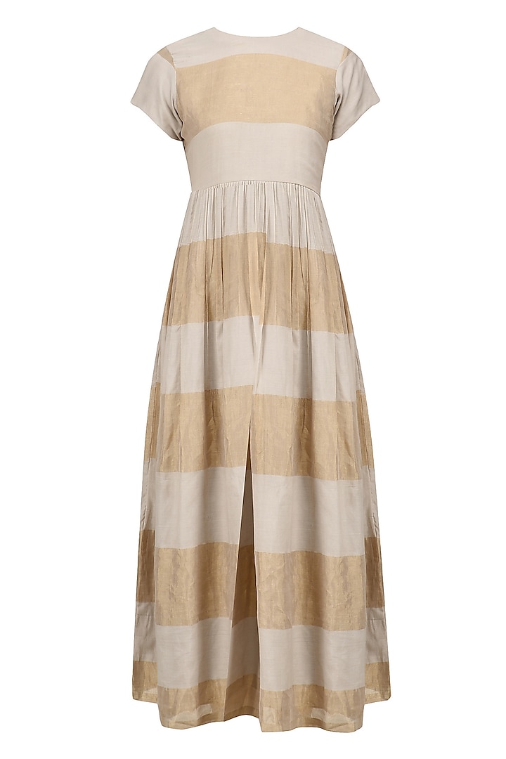 Grey and Beige Striped Dress by Myra by Anju Narain