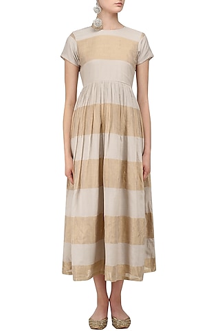 Grey and Beige Striped Dress by Myra by Anju Narain