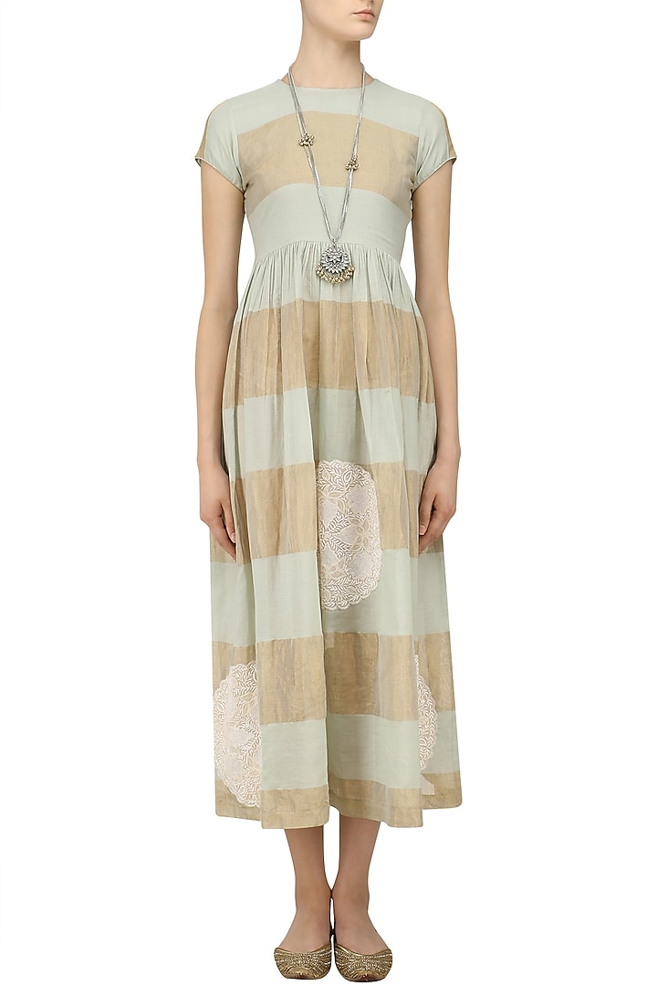 Mint blue and beige chikankari striped dress available only at Pernia's Pop Up Shop.