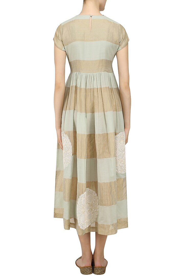 Mint blue and beige chikankari striped dress available only at Pernia's Pop Up Shop.