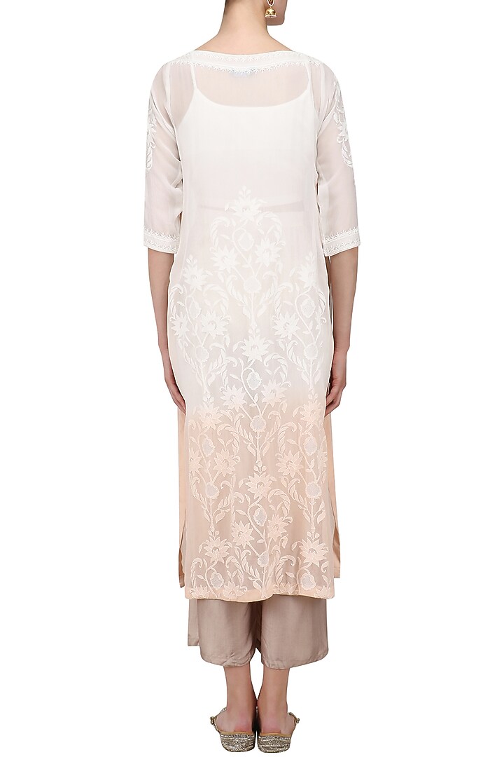 White and peach shaded kurta and palazzo pants set available only at Pernia's Pop Up Shop.