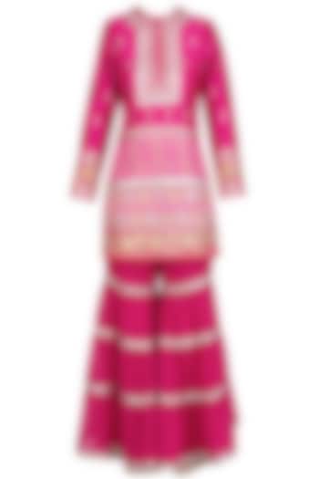 Fuschia Pink Gota Patti Banarasi Brocade Kurta and Garara Pants Set by Mynah Designs By Reynu Tandon