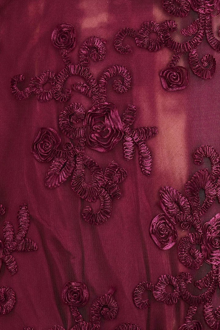 Maroon lasercut applique work gown and jacket set available only at Pernia's Pop Up Shop.