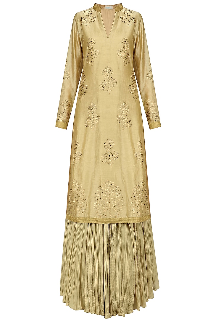 Gold swarovski work kurta and skirt set available only at Pernia's Pop Up Shop.