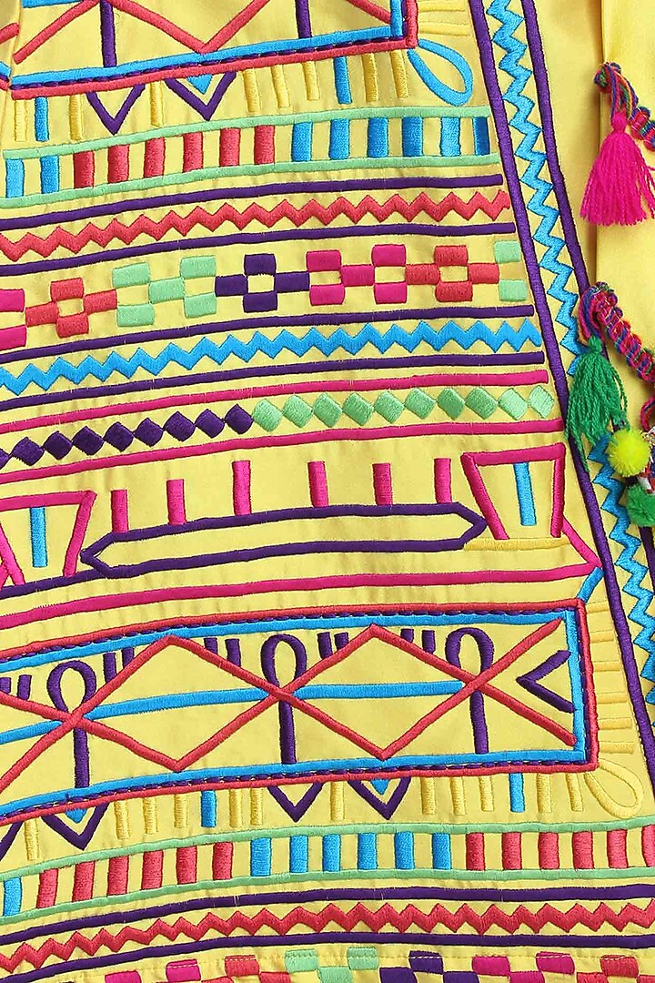 Yellow geometric embroidered tafta dress available only at Pernia's Pop Up Shop.