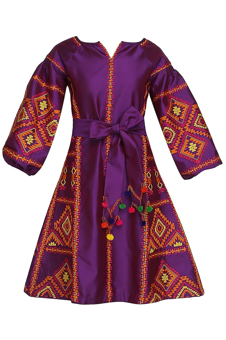 Purple Embroidered Tafta Dress by Mynah Designs By Reynu Tandon