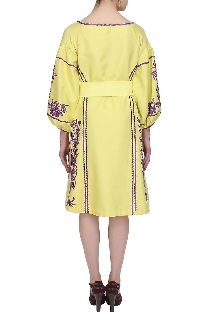 Lime yellow floral embroidered tafta dress available only at Pernia's Pop Up Shop.