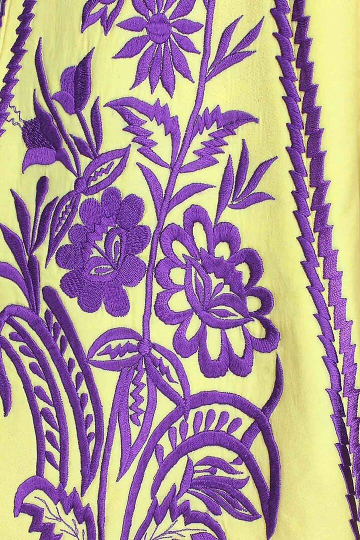 Lime yellow floral embroidered tafta dress available only at Pernia's Pop Up Shop.