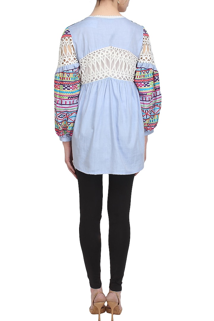 Light blue floral embroidered cotton dress available only at Pernia's Pop Up Shop.