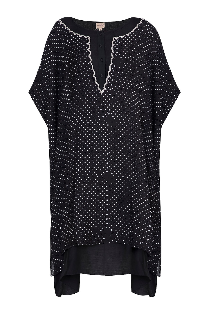 Black embroidered boxy tunic by Myoho at Pernia's Pop Up Shop