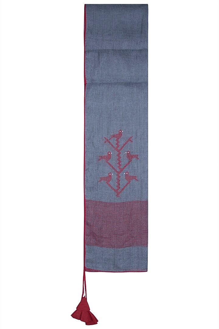 Grey embroidered jamdani stole by Myoho at Pernia's Pop Up Shop