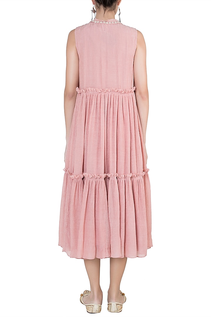 Rose pink embroidered multi tier Vacation Dress by Myoho at Pernia's Pop Up Shop