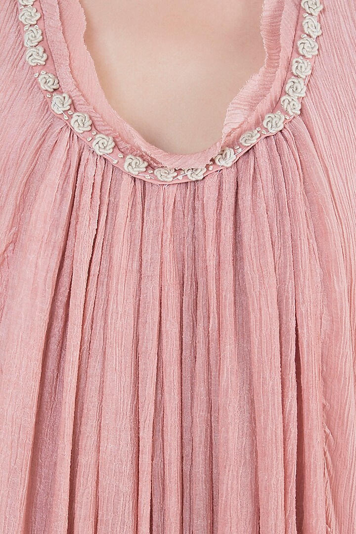 Rose pink embroidered multi tier Vacation Dress by Myoho at Pernia's Pop Up Shop