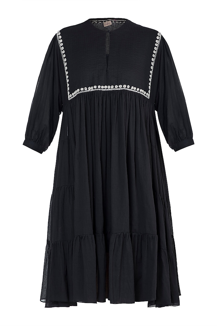 Black embroidered tier dress by Myoho
